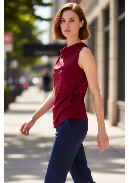 Kadın Saten Bluz Kolsuz Degaje Yaka Yan Bağlama Detaylı Şık ve Konforlu Tasarım Kaliteli Şık modelleri