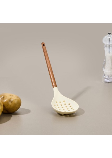 Akasya Saplı Silikon Kevgir - Kahverengi / Krem