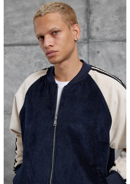 Lacivert Kolu Çizgili Kadife Ceket fiyatları