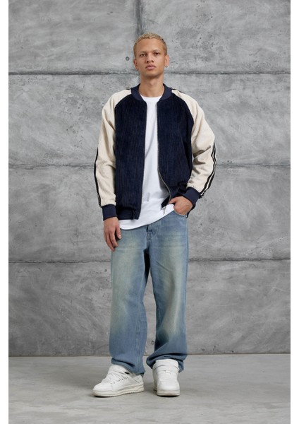 Lacivert Kolu Çizgili Kadife Ceket modelleri