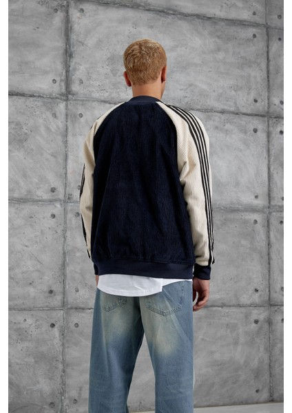 Lacivert Kolu Çizgili Kadife Ceket fırsatları