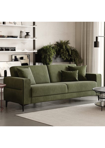 Briza Plus Kadife Dokulu, 3'lü Yataklı Koltuk - Haki fiyatları