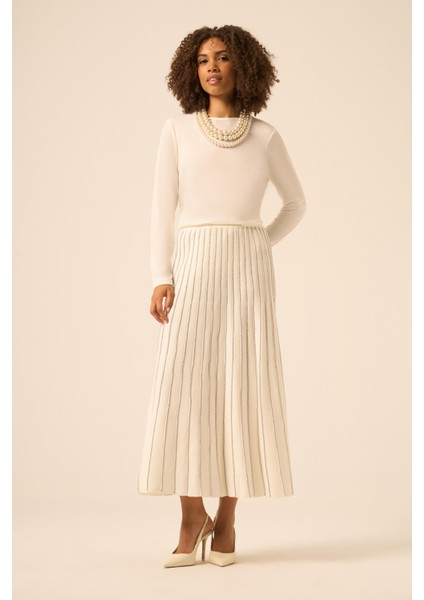 Pileli Uzun Etek Ekru 25156
