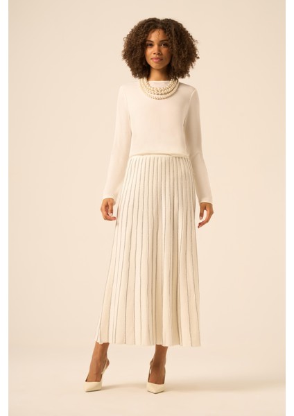 Pileli Uzun Etek Ekru 25156 indirimleri