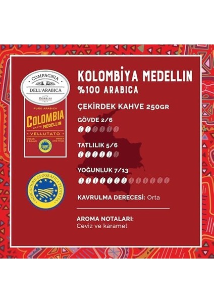 Caffè Corsını 1950 Kolombiya MEDELLIN%100 Arabica Çekirdek Kahve 250GR modelleri