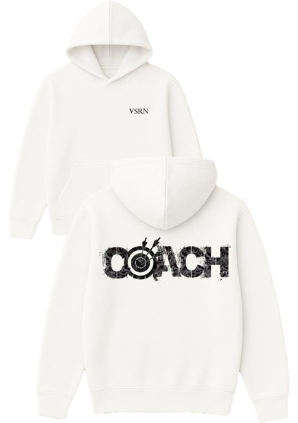 Coach Ok Tasarım Baskılı Oversize Beyaz Kapüşonlu Sweatshirt