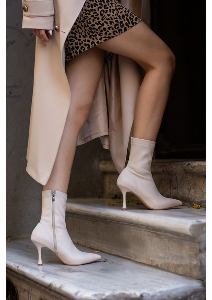 Kadın Marya Streç Cilt Yandan Fermuar Sivri Burun Ince Topuklu Bot modelleri