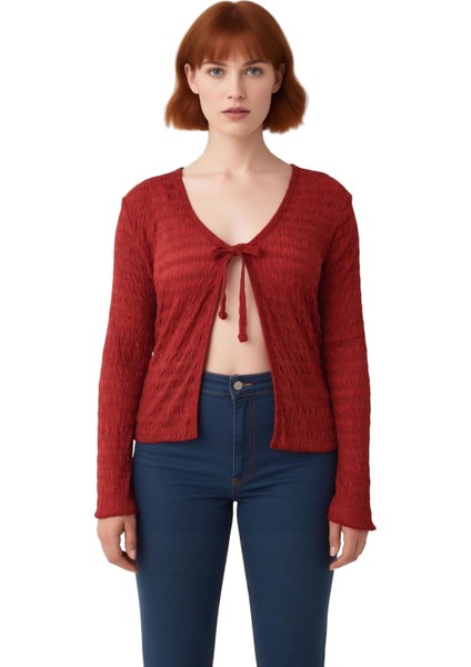 Kadın Esnek Dokulu V Yaka Bağlantılı Uzun Kollu Örme Üst Kaliteli Şık Rahat Modern Zarif Günlük fiyatları