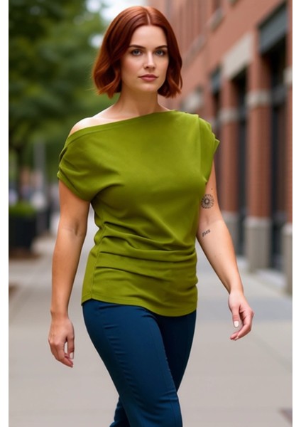 Kadın Örme Asimetrik Yaka Bluz Rahat ve Şık Bir Seçim Kaliteli Şık Rahat Modern Zarif Günlük fırsatları