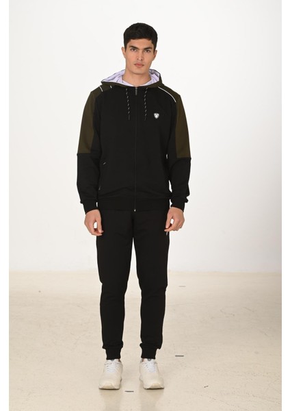 Erkek Pamuklu Tam Fermuarlı Kapüşonlu Eşofman Takımı Siyah 5282-S modelleri