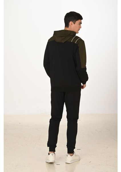 Erkek Pamuklu Tam Fermuarlı Kapüşonlu Eşofman Takımı Siyah 5282-S