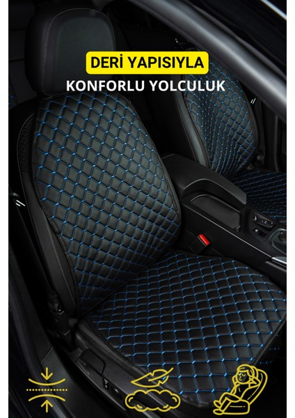 Ergonomik,ortopedik,suni Deri Kapitoneli Lüks Ototurco Oto Koltuk Kılıfı-Minderi (7li Tam Set)Siyah-Mavi indirimleri
