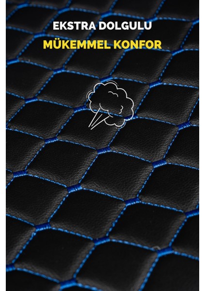 Ergonomik,ortopedik,suni Deri Kapitoneli Lüks Ototurco Oto Koltuk Kılıfı-Minderi (7li Tam Set)Siyah-Mavi