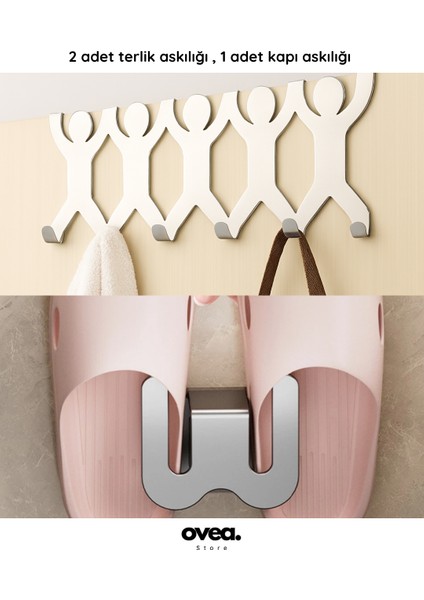 2 Adet Terlik Askılığı/1 Adet Kapı Askılığı/paslanmaz Çelik