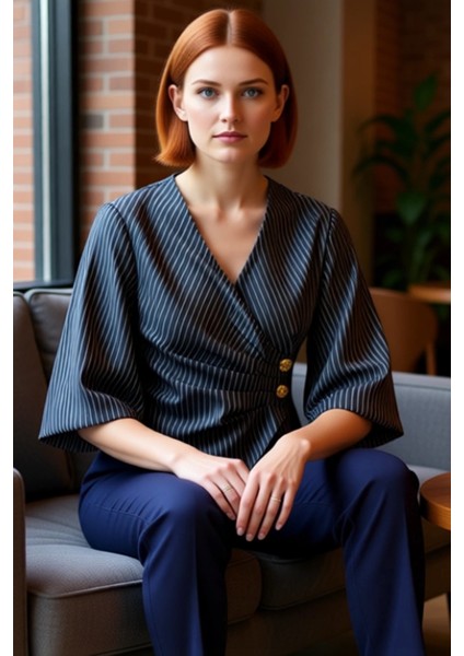 Yazlık Kısa Kol Çizgili Terrycotton Bluz V Yaka Casual Modern Stil Yüksek Kalite Uzun Ömürlü fırsatları