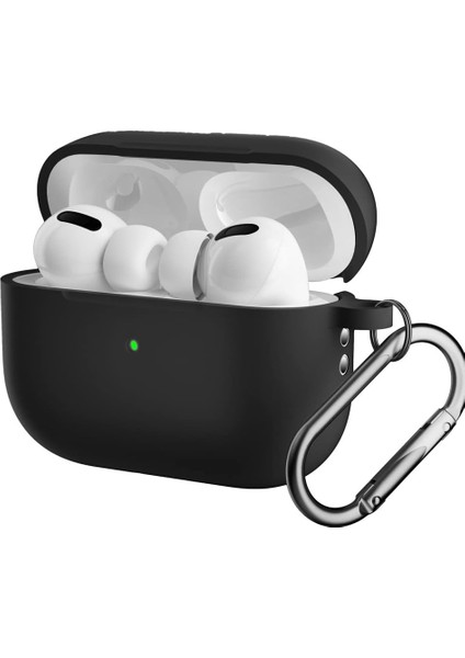 For Airpods Pro 2 ile Uyumlu Kılıf Silikon Tam Koruma Kancalı Anahtarlık Comely For Pro 2 ile Uyumlu Silikon Kılıf Siyah