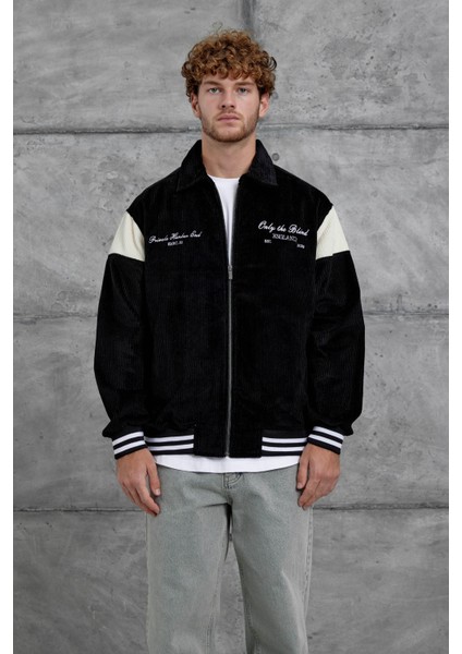 Siyah Nmrc Nakış Detaylı Kadife Oversize Ceket