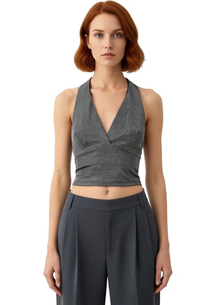 Kadın V Yaka Kolsuz Metalize Iplik Örme Üst Kaliteli Şık Rahat Modern Zarif Günlük fiyatları