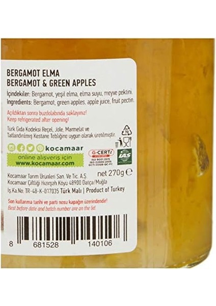 Kocamaar Çiftliği Şeker Ilavesiz Bergamot Elma Reçeli 270 gr