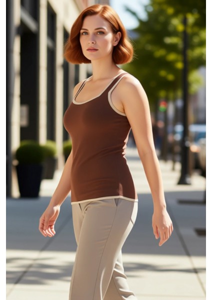 Kadın Kare Yaka Bodycon Ince Triko Bluz Kalın Askılı Günlük Kullanım Için Ideal