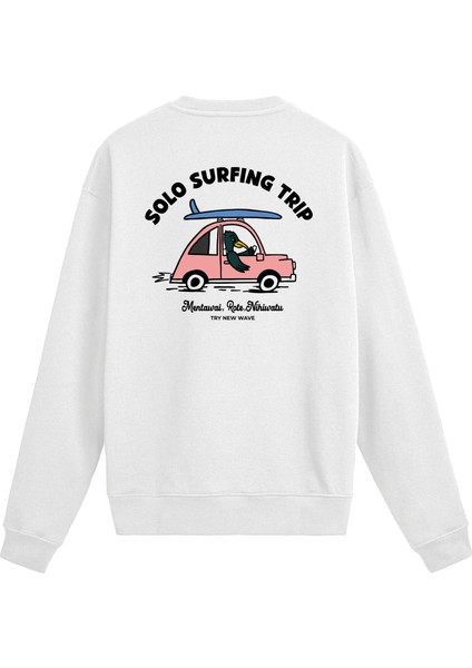 Sırt Baskılı Sörf Temalı Sweatshirt
