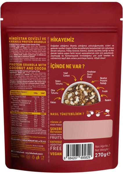 Fellas Vegan Protein Granola Hindistan Cevizi & Kakao 270 G fiyatları
