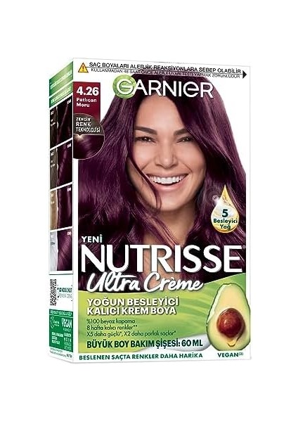 Garnier Nutrisse Yoğun Besleyici Kalıcı Krem Saç Boyası 4.26 Patlıcan Moru modelleri