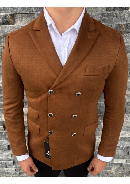 Erkek Süet Kruvaze Slim Fit Ceket