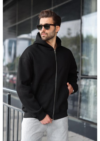 Siyah Fermuarlı Kapüşonlu Erkek Hırka E7174 modelleri