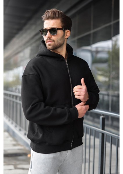 Siyah Fermuarlı Kapüşonlu Erkek Hırka E7174 fırsatları