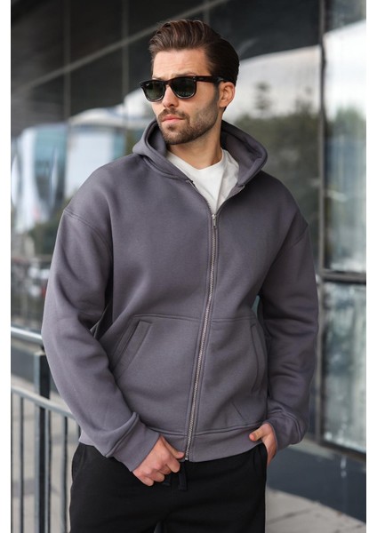 Füme Fermuarlı Kapüşonlu Erkek Hırka E7174 fiyatları