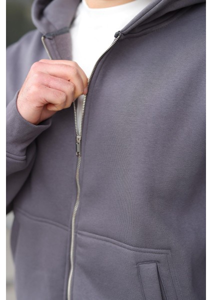 Füme Fermuarlı Kapüşonlu Erkek Hırka E7174 modelleri