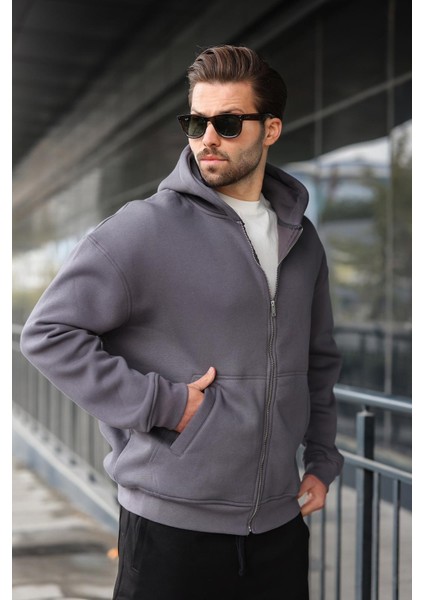 Füme Fermuarlı Kapüşonlu Erkek Hırka E7174 fırsatları