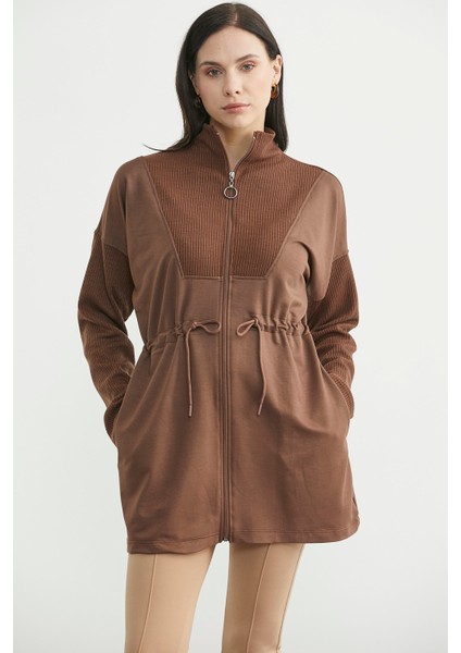 Dik Yaka Tam Fermuarlı Tunik - Kahve fiyatları