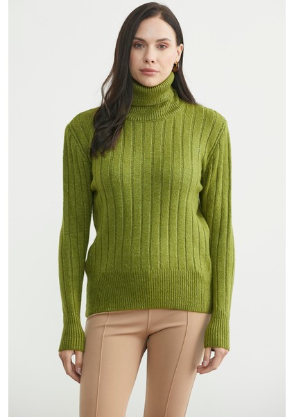 Tam Balıkçı Kalın Fitilli Triko Kazak - Zeytin Yeşil