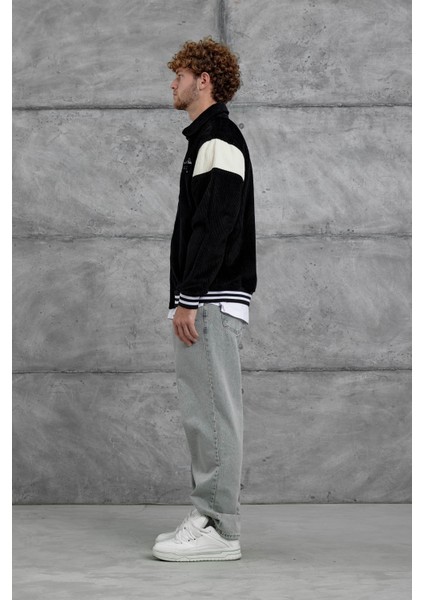 Siyah Nmrc Nakış Detaylı Kadife Oversize Ceket