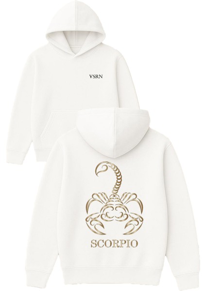 Scorpıo Bakır Tasarım Baskılı Oversize Beyaz Kapüşonlu Sweatshirt