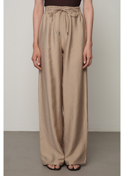 Kadın Düz Renk Beli Lastikli Bol Paça Pantolon
