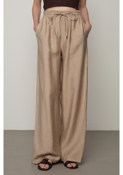 Kadın Düz Renk Beli Lastikli Bol Paça Pantolon fiyatları