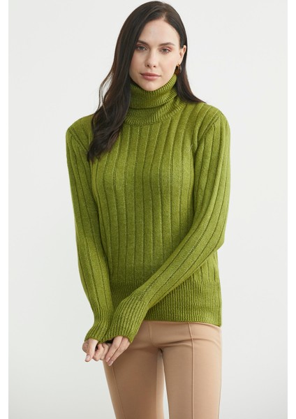 Tam Balıkçı Kalın Fitilli Triko Kazak - Zeytin Yeşil modelleri