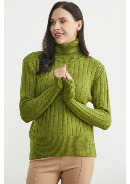 Tam Balıkçı Kalın Fitilli Triko Kazak - Zeytin Yeşil fırsatları