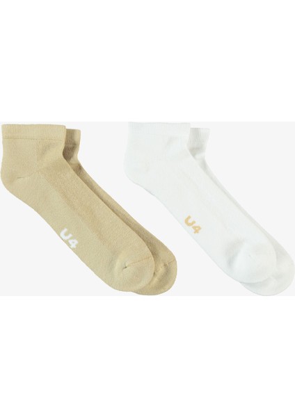 Unıted4 Unisex Beyaz/kahverengi 2'li Çorap