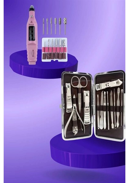 Elektrikli Manikür Pedikür Seti Ikili Set 12 Parça Tırnak Bakımı Törpü Protez Çıkarma indirimleri