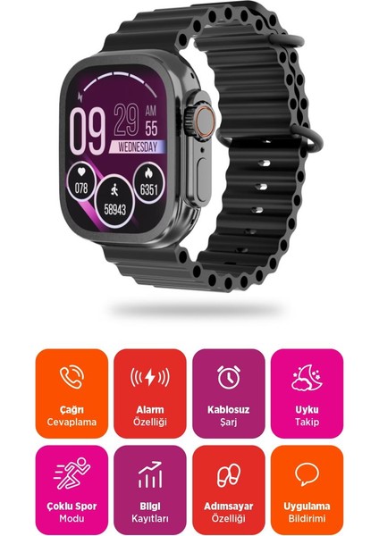 PSSW21 2.01" Dokunmatik Ekranlı Akıllı Saat Titreşimli, Mikrofonlu, Adım Sayarlı Siyah fiyatları