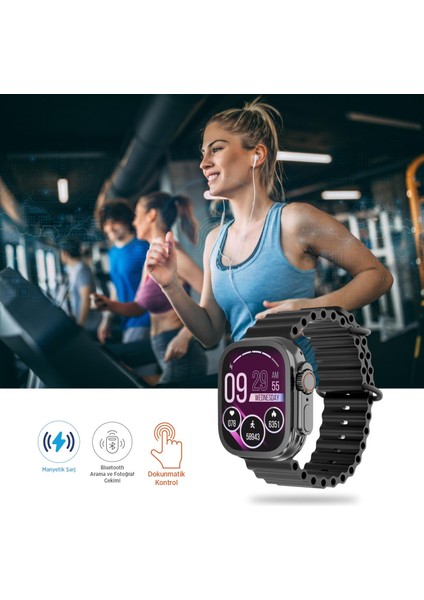 PSSW21 2.01" Dokunmatik Ekranlı Akıllı Saat Titreşimli, Mikrofonlu, Adım Sayarlı Siyah modelleri
