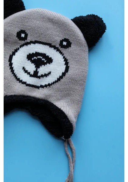 Erkek Bebek Ayıcık Desenli Kulaklı Örgü Bere 0-18 Ay Bej modelleri