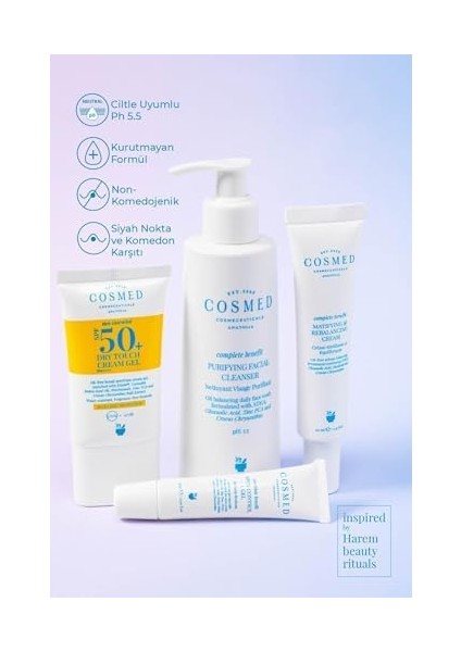 Cosmed Yağlı ve Akne Eğilimli Ciltlere Özel Arındırıcı Yüz Temizleme Jeli Ph 5.5