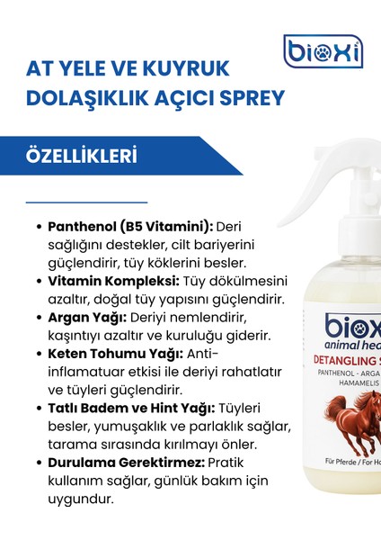 At Yele ve Kuyruk Dolaşıklık Açıcı Sprey, Panthenol, Argan ve Badem Yağı ile Besleyici Formül 250 ml modelleri
