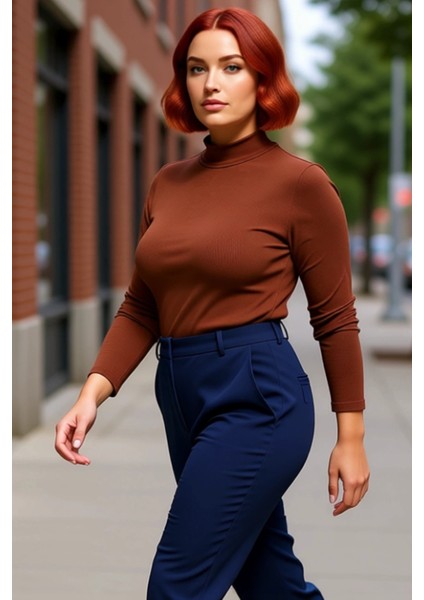 Moda Büyük Beden Dik Yaka Örme Fit Düz Desen Casual Günlük Regular Uzun Kol Bluz fırsatları