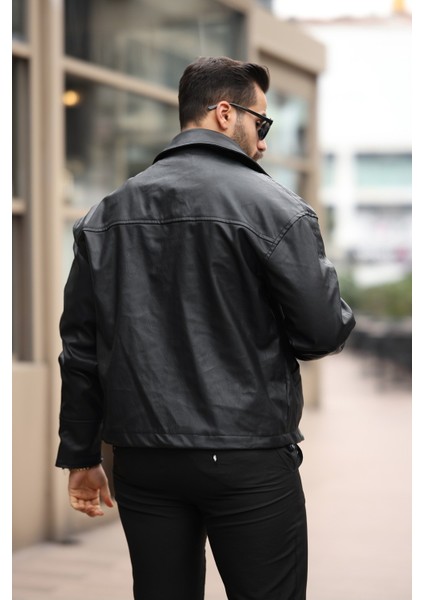 Unisex Vintage Cep Detaylı Polo Yakalı Deri Ceket indirimleri